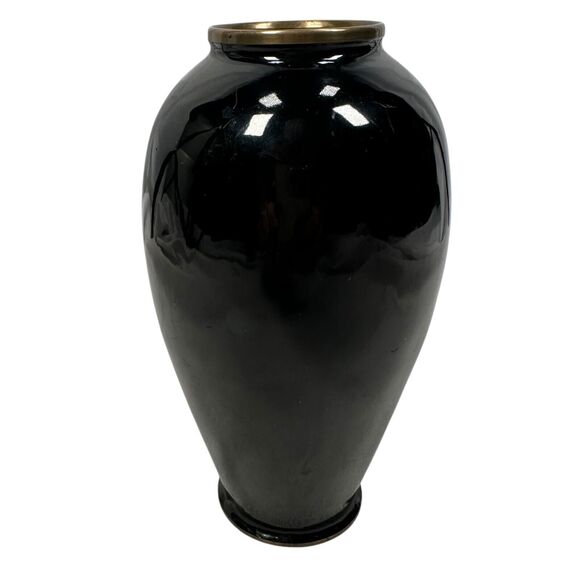 Vintage Asian Vase Enamel Over Brass with Mother of Pearl Inlay Flower Floral 6" - Picture 2 of 8